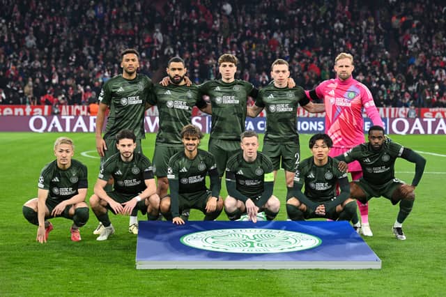 The Celtic team line up ahead of facing Bayern Munich.