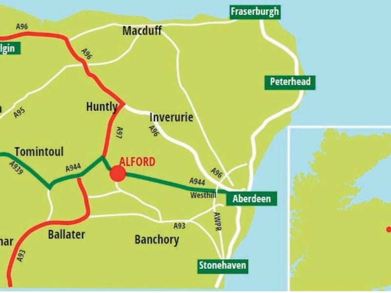 The location of the Grampian Transport Museum in Aberdeenshire