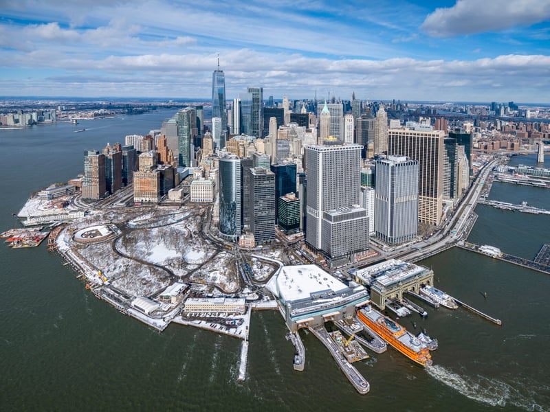 A high-flying photographer has captured New York covered in snow