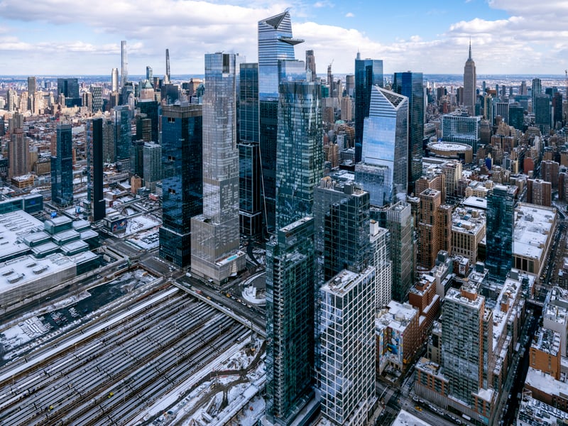 A high-flying photographer has captured New York covered in snow