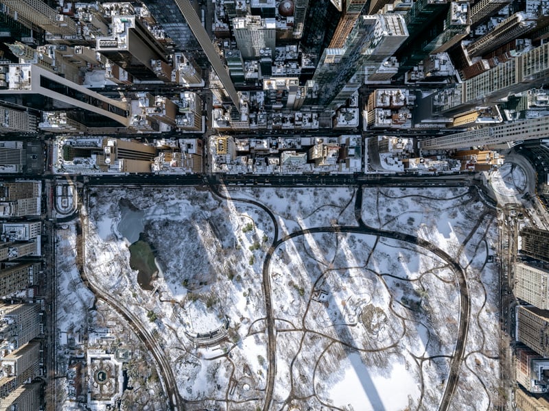 A high-flying photographer has captured New York covered in snow