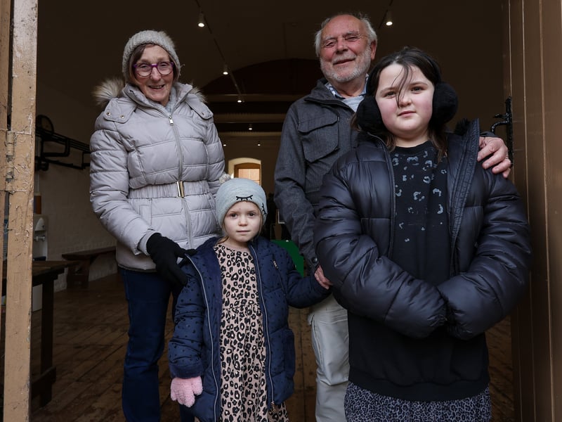 Hilary and Tom Mellor with their grandchildren, Demi, 5, and Tiah, 7. Mystery at Fort Nelson where junior detectives attempt to solve a crime during half-term 
Picture: Chris Moorhouse (180225-53)