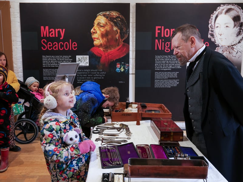 Aria, 6, questions Dr William Wallington. Mystery at Fort Nelson where junior detectives attempt to solve a crime during half-term. Picture: Chris Moorhouse (180225-58)