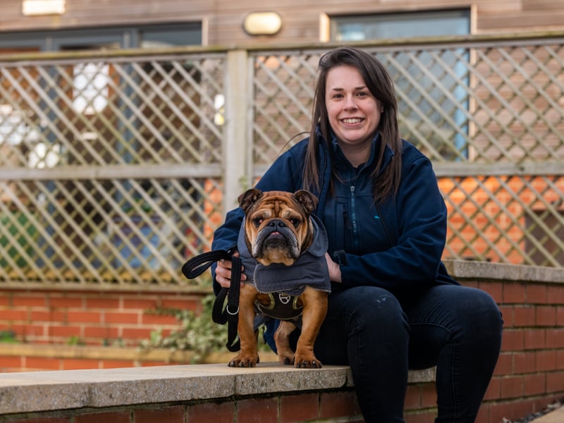 Megan Rattray, Animal Care Manager at the centre with Mitzi, an English Bulldog Cross, aged 9. The centre is still trying to rehome two of its dogs as it stops taking in canines to help deal with the financial strains.