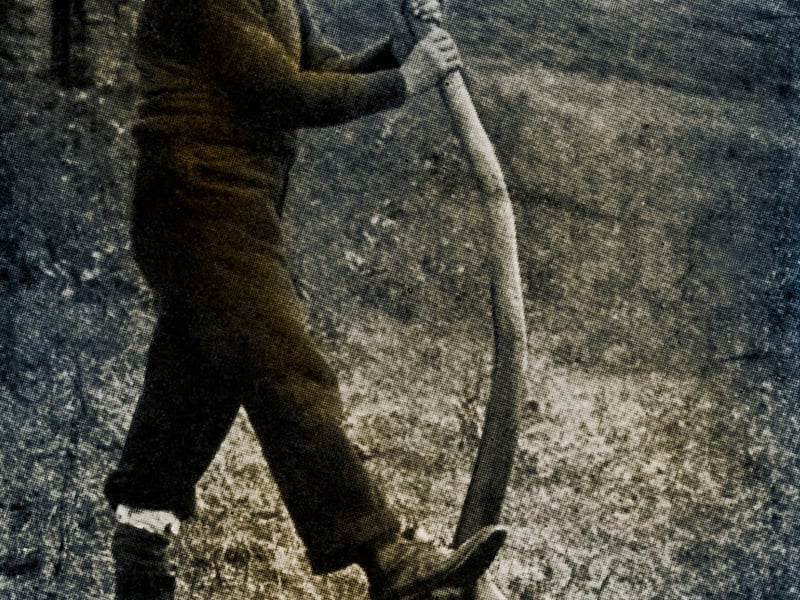 A Skye crofter using a Caschrom - ancient foot plough originated in Iron Age