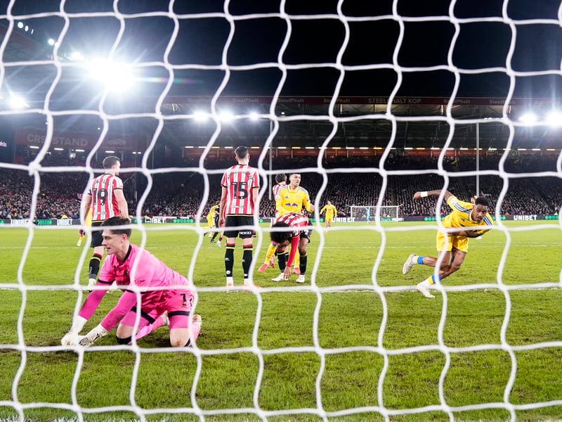 The Leeds defender sends United supporters wild with a towering header to level proceedings on 72 minutes