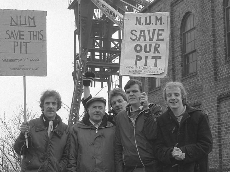 Some of the pickets who were pictured outside the F Pit Museum in Washington in a photo from March 1984.