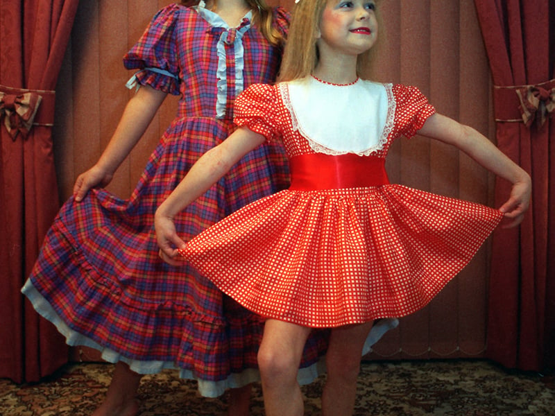 Kippax sisters Rebecca Kelly, left, and Melissa who were both starring as dancers in Castleford Civic Centre pantomime, Hickory Dickory Dock, in January 1997. 