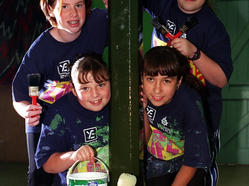 Four pupils of Brigshow High School had been painting the inside of Swillington Brownies hut. They were taking part in a lifestyle scheme run by West Yorkshire Police. PIctured, from left back row, are Laura Hoult and Kimberley Singleton. Front row, from left, are Nicola Singleton and Vicki Riel. Pictured in October 1999.