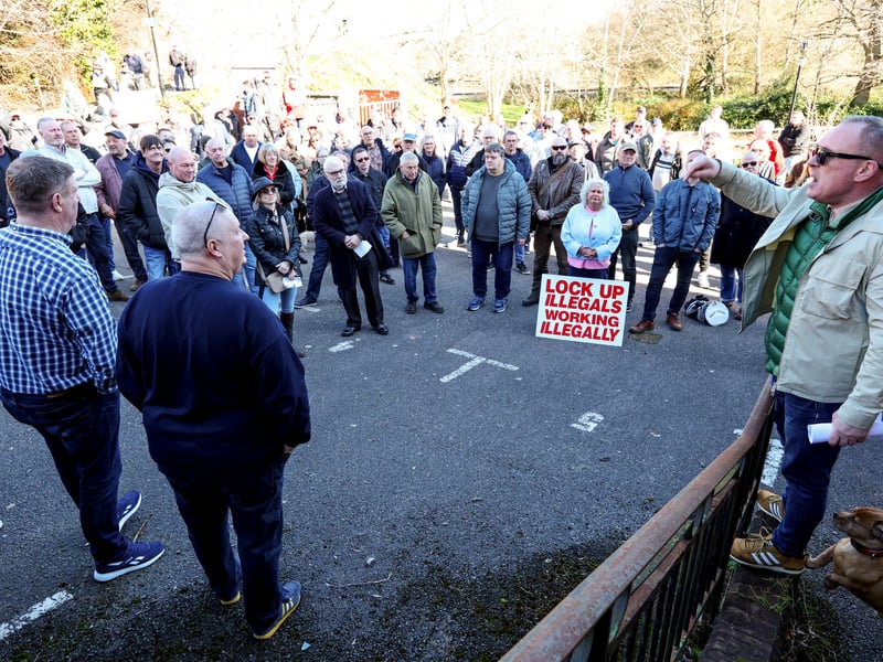 Chris Douglas speaking, right. Protest near Wates House against plans for homes in Fareham to be used for asylum seekers
Picture: Chris Moorhouse (010325-32)