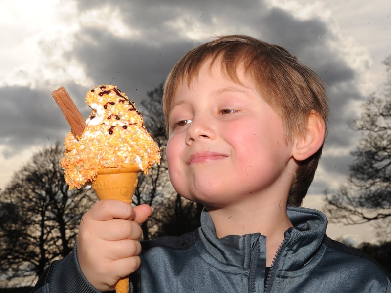 Taylor Tyson, six, of Sherburn enjoys an early spring ice cream.