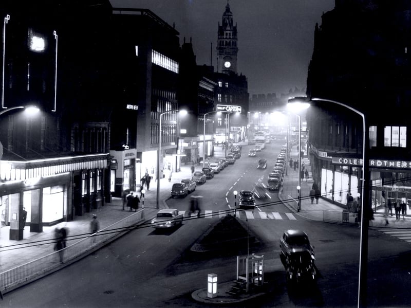 Fargate, Sheffield city centre, in 1962, before it was pedestrianised, with the old Cole Brothers department store on the right