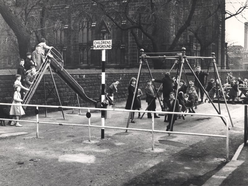 Youngsters in a playground on Countess Road, Sheffield, in 1962