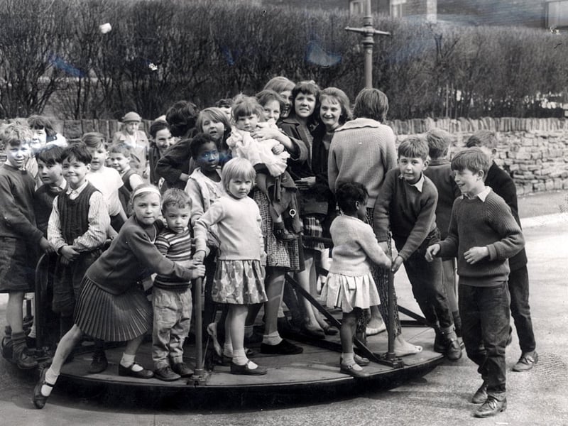 Children at the Countess Road playground, in Sheffield, on April 24, 1962