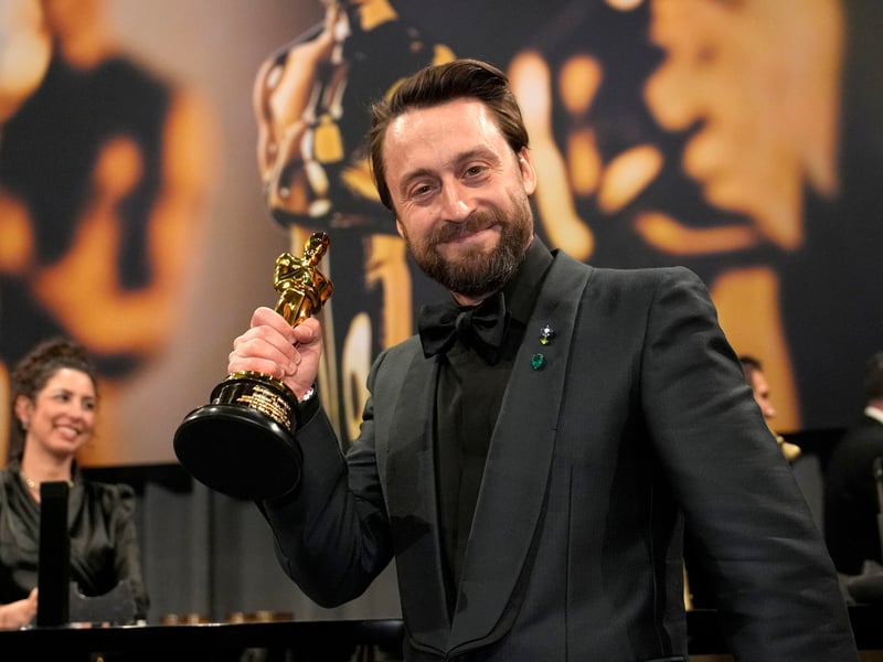 Kieran Culkin, winner of the award for best performance by an actor in a supporting role for 'A Real Pain', attends the Governors Ball after the Oscars. Culkin, 42, beat Edward Norton, Guy Pearce and his Succession co-star Jeremy Strong in the category as the 97th awards show got under way in Los Angeles.