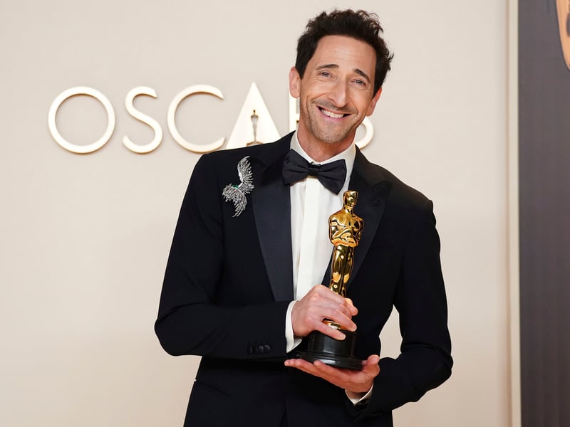 Adrien Brody, winner of the award for best performance by an actor in a leading role for 'The Brutalist', poses in the press room at the Oscars. Brody said he was representing “the repercussions of war and systematic oppression, and of antisemitism and racism” as he picked up the honour.
