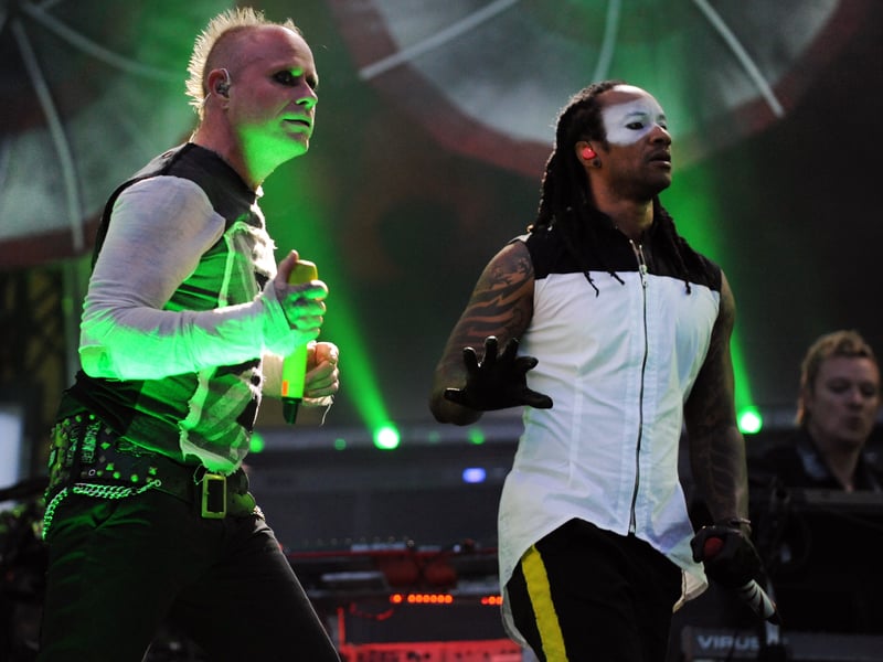 British electro band The Prodigy performs on July 18, 2015 in Carhaix-Plouguer, western of France, during the Vieilles Charrues music festival