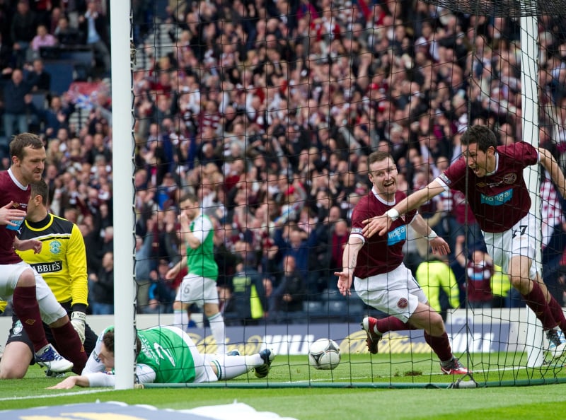 Ryan McGowan races off to celebrate after scoring for Hearts