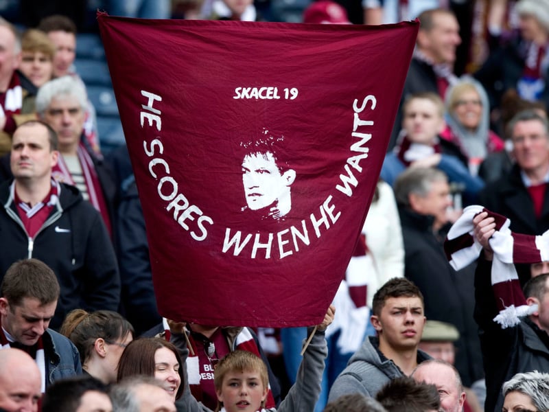 The Hearts fans display a banner dedicated to striker Rudi Skacel.