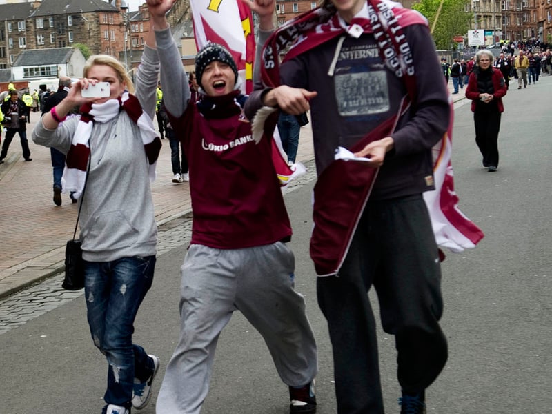 Hearts fans are in good voice as they arrive at Hampden ahead of the William Hill Scottish Cup Final.