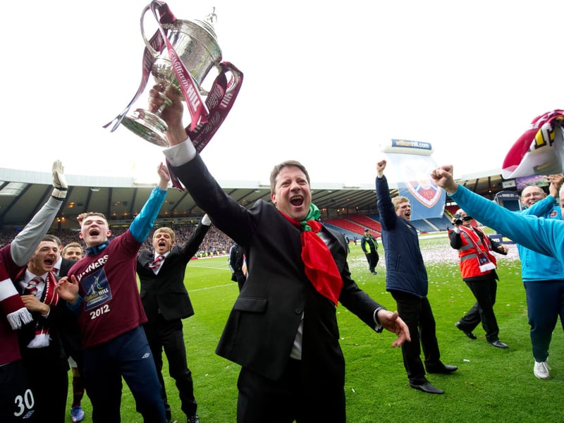 Hearts manager Paulo Sergio lifts the William Hill Scottish Cup!