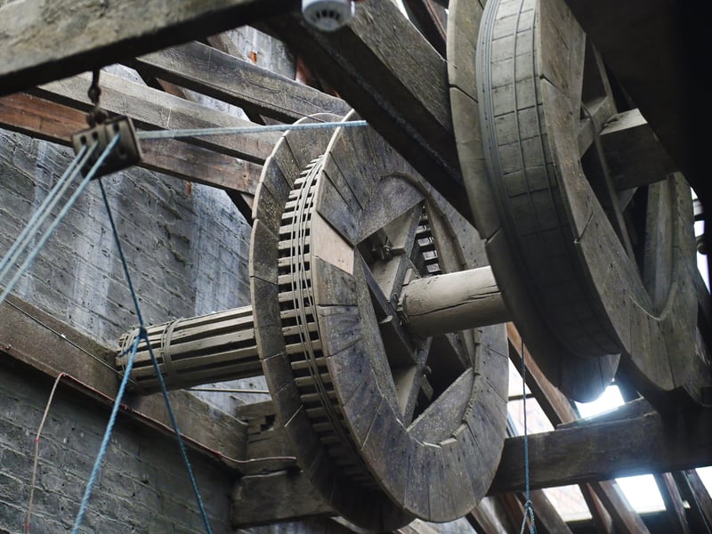 Victorian-era mechanism under the stage.