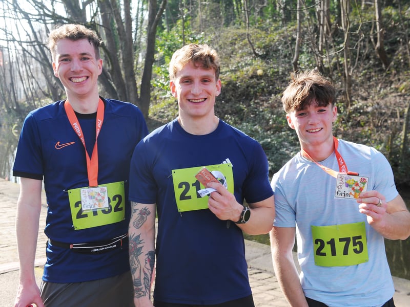10K winners from the left; Alex Bowyer, third, Jamie Kessel, first, and Kieran Lazenby, second.