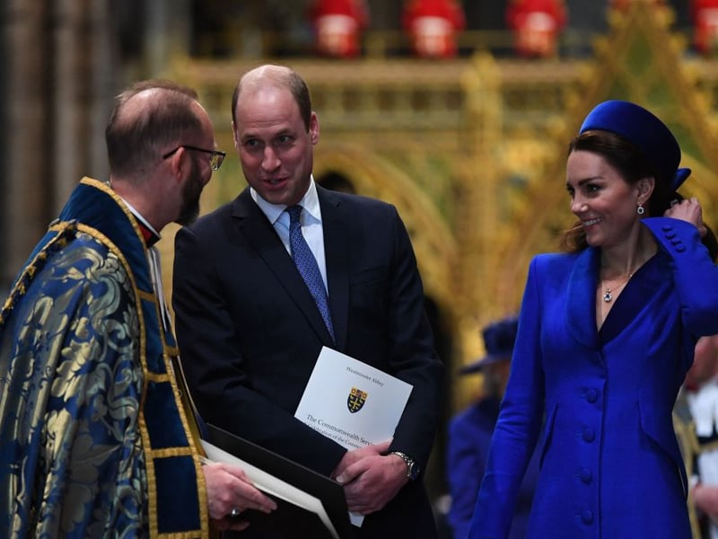 The then Duchess of Cambridge opted for a royal blue Catherine Walker coat dress in 2022