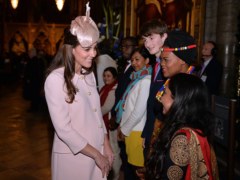 Catherine, the then Duchess of Cambridge, was pregnant with Princess Charlotte in 2015. She  wore a pale pink Alexander McQueen coat