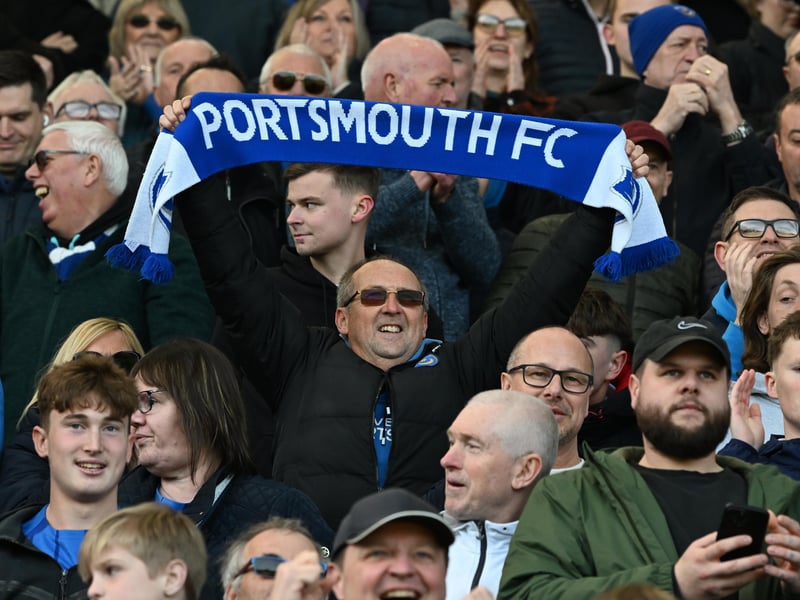 Pompey fans were in full voice as they enjoyed the occasion with John Mousinho's side toppling Championship leaders Leeds United. Pics: Graham Hunt/ProSportsImages
