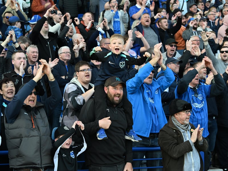 Pompey fans were in full voice as they enjoyed the occasion with John Mousinho's side toppling Championship leaders Leeds United. Pics: Graham Hunt/ProSportsImages