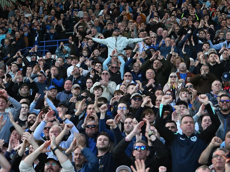 Pompey fans were in full voice as they enjoyed the occasion with John Mousinho's side toppling Championship leaders Leeds United. Pics: Graham Hunt/ProSportsImages