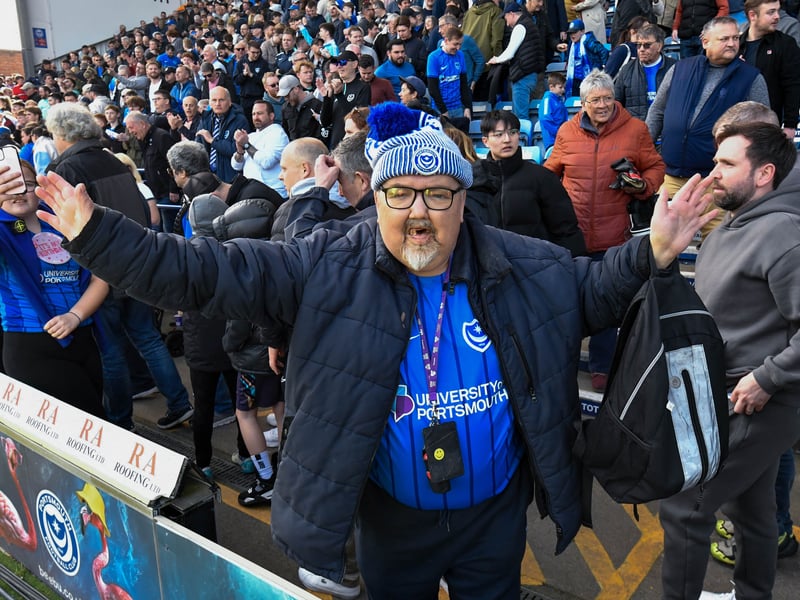 Pompey fans were in full voice as they enjoyed the occasion with John Mousinho's side toppling Championship leaders Leeds United. Pics: Graham Hunt/ProSportsImages