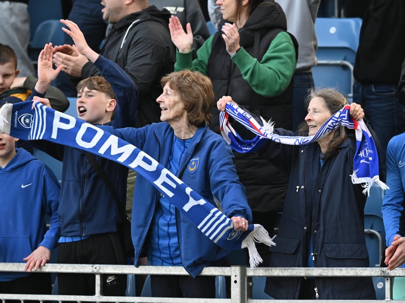 Pompey fans were in full voice as they enjoyed the occasion with John Mousinho's side toppling Championship leaders Leeds United. Pics: Graham Hunt/ProSportsImages