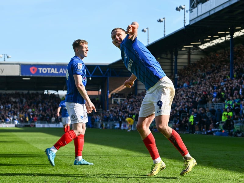 Pompey players celebrate with fans after the Leeds win. Pic: Graham Hunt/ProSportsImages
