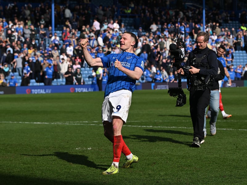 Pompey players celebrate with fans after the Leeds win. Pic: Graham Hunt/ProSportsImages