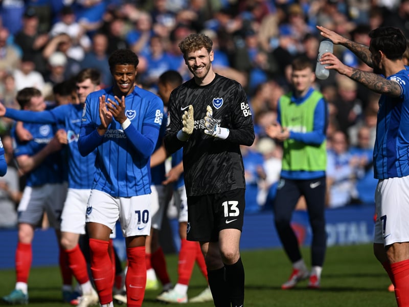 Pompey players celebrate with fans after the Leeds win. Pic: Graham Hunt/ProSportsImages