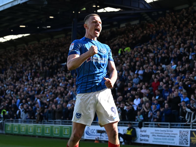 Pompey's Colby Bishop celebrates his goal against Leeds. Pic: Graham Hunt/ProSportsImages