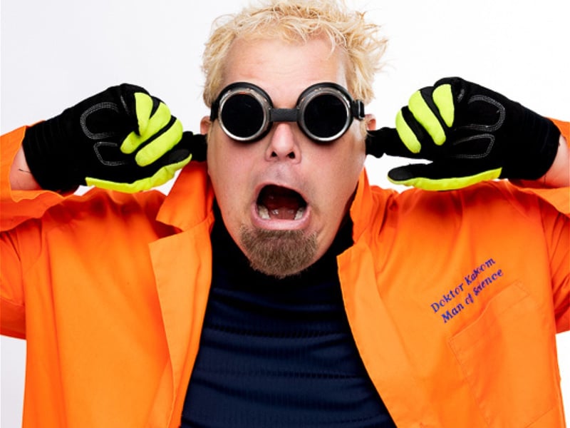 Using live science experiments, stand-up comedy, and lessons in empowerment – Doktor Kaboom is back for a fourth year, using the physics of pressure to explore the stresses of
real life in his children's show.
