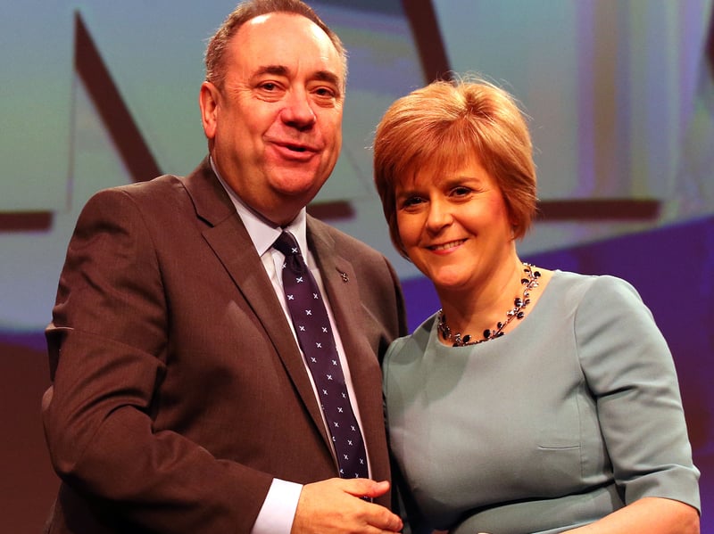 First Minister Alex Salmond (left) with Deputy First Minister Nicola Sturgeon after her speech at the SNP Spring Conference in Aberdeen