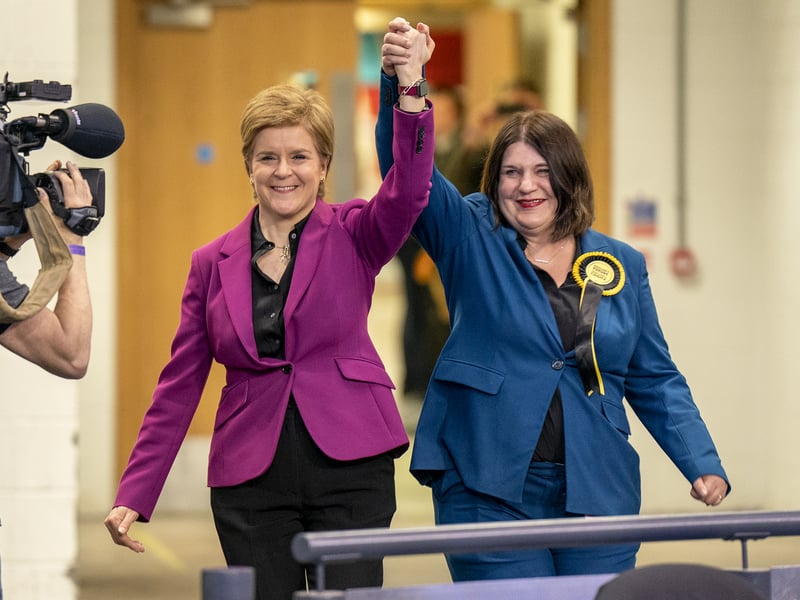 First Minister Nicola Sturgeon arrives in the count hall with Susan Aitken (right) at the Glasgow City Council count at the Emirates Arena in Glasgow, in the local government elections in May 2022.
