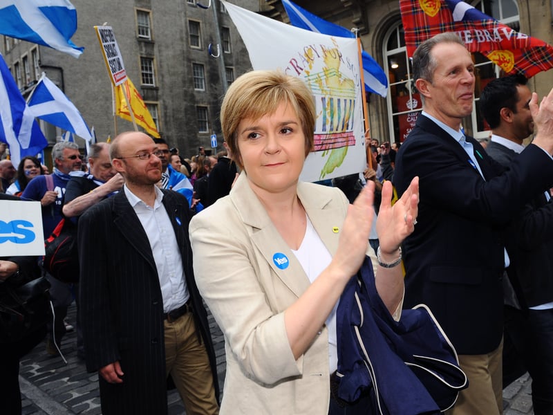 Deputy First Minister Nicola Sturgeon during a march and rally in Edinburgh, calling for a Yes vote in the 2014 independence referendum. The event appeared to draw crowds from across the country, with marchers filling the top half of the Royal Mile before wending their way along a city centre route.