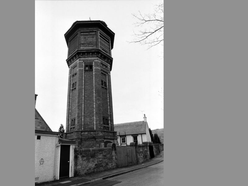Exterior of the water tower at Eskbank in Dalkeith. Built in 1879, it was converted into a luxury house and restaurant by architect and Masterchef winner Gerry Goldwyre in the late 1980s. Picture taken April 1986.