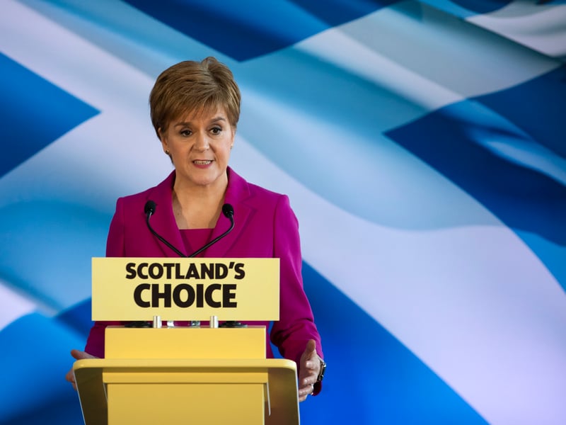 First Minister Nicola Sturgeon delivers a speech to the media at Dynamic Earth, Edinburgh, after the SNP won 47 seats, up from the 35 they won two years ago, making it the party's second best Westminster result ever.