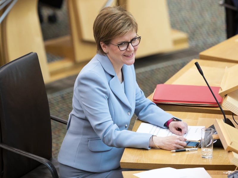 SNP leader Nicola Sturgeon in the main chamber after being re-elected as Scotland's First Minister at Holyrood following the 2021 Scottish Parliament election.