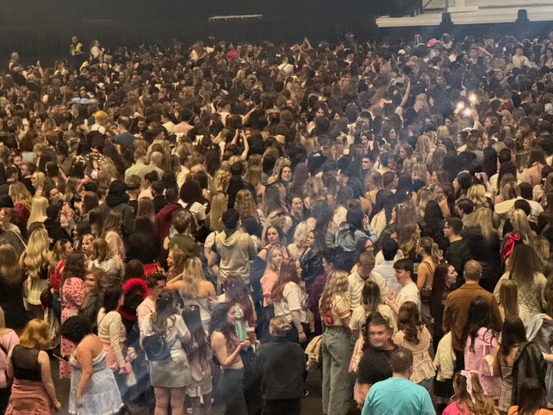 The crowd await the star's arrival.