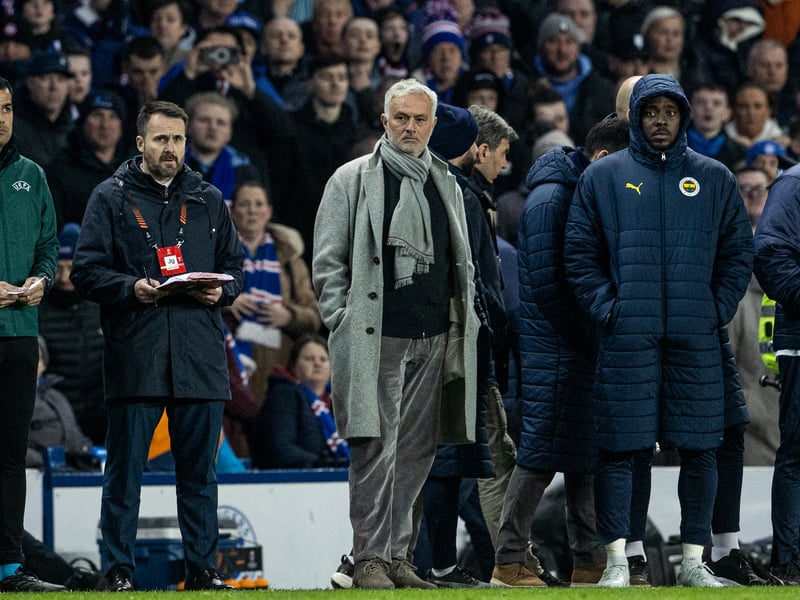 Jose Mourinho and the Fenerbahce bench look on as his team lose on penalties at Ibrox.