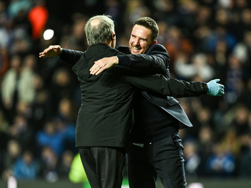 Rangers interim head coach Barry Ferguson celebrates at full time.