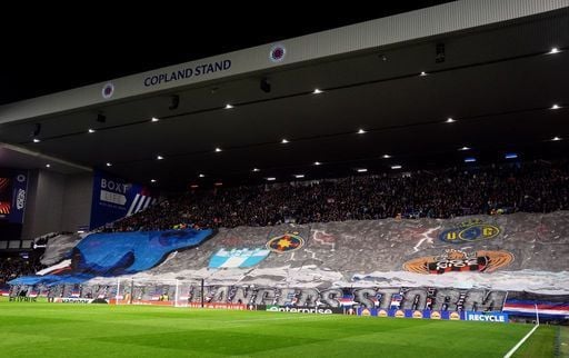 Rangers fans unveil a tifo prior to the game.