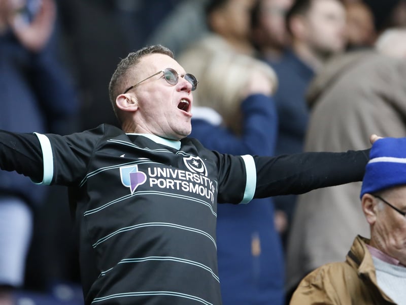 A Pompey fan making himself heard at Preston